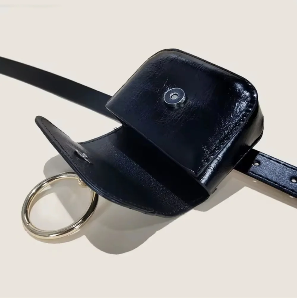 ZARA Vegan Leather Black Bag Belt with Gold Buckle | NWOT